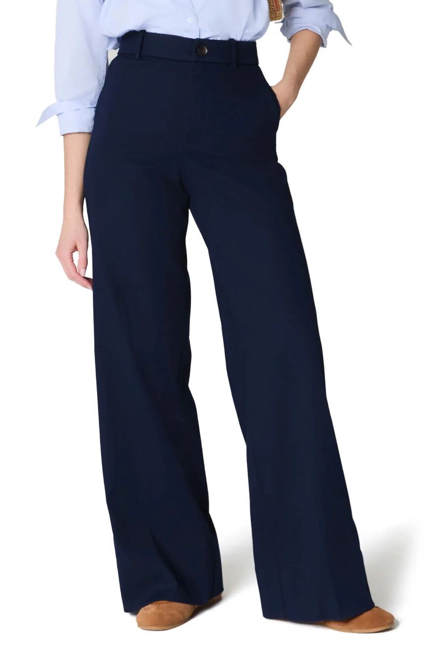 NWT SPANX Navy Blue Stretch Twill wide Leg Pants Trousers Supersmooth